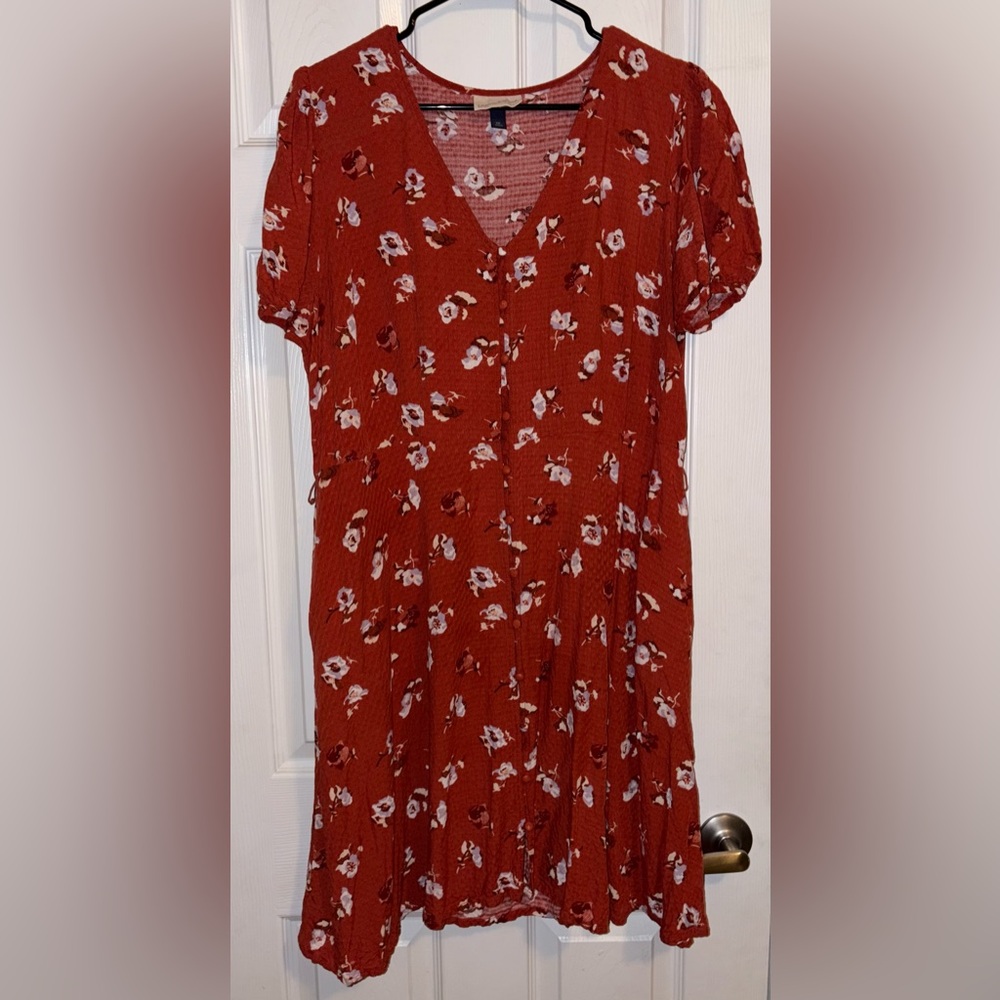 Universal Threads Floral Rust Women's Button Down Dress XXL